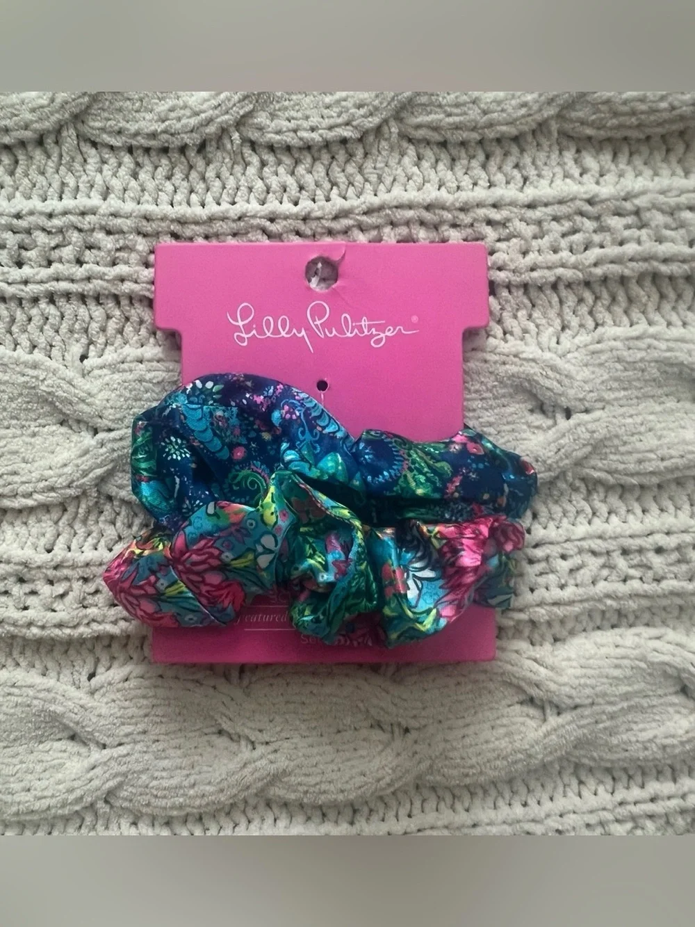 Lilly Pulitzer womens Floral Scrunchie Duo - Blue, Pink & Green Accents